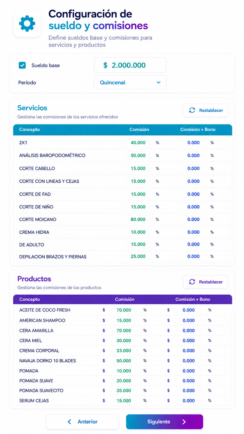 Comisiones automáticas - Vista móvil